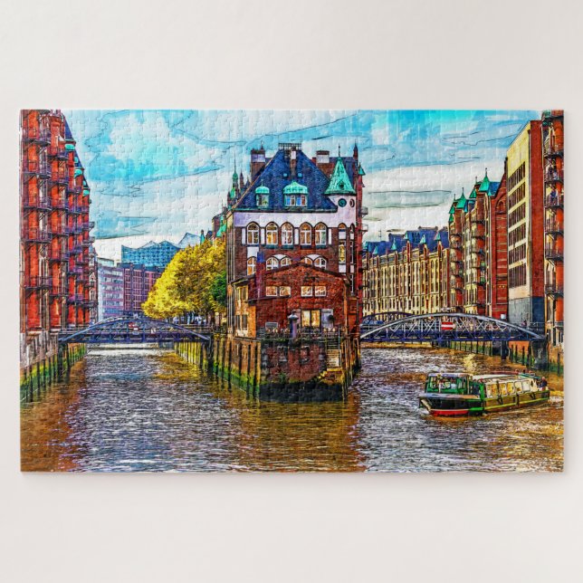Hamburg Sehenswürdigkeit Wasserschloss, Deutschlan Puzzle (Horizontal)