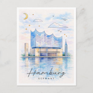 Hamburg Skyline Aquarell Deutschland Reise Feiertagspostkarte