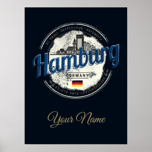 Hamburg Skyline Deutschland Vintag Holiday Souveni Poster