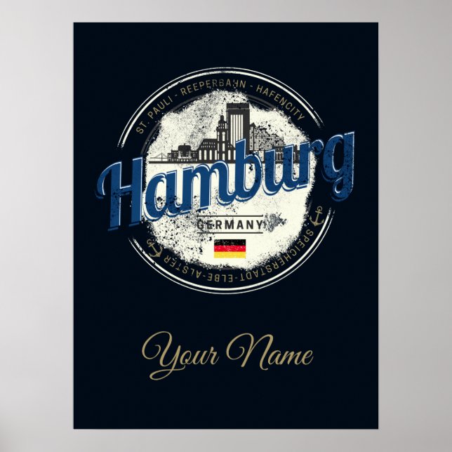 Hamburg Skyline Deutschland Vintag Holiday Souveni Poster (Vorne)