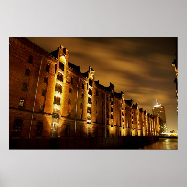 Hamburg - Speicherstadt bei Nacht - Druck Poster (Vorne)
