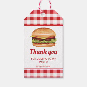 Hamburger auf rotem Gingham-Geburtstags-Dankeschön Geschenkanhänger