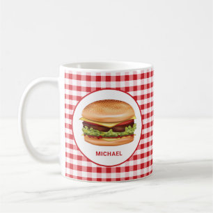 Hamburger auf rotem Gingham mit individuellem Text Kaffeetasse