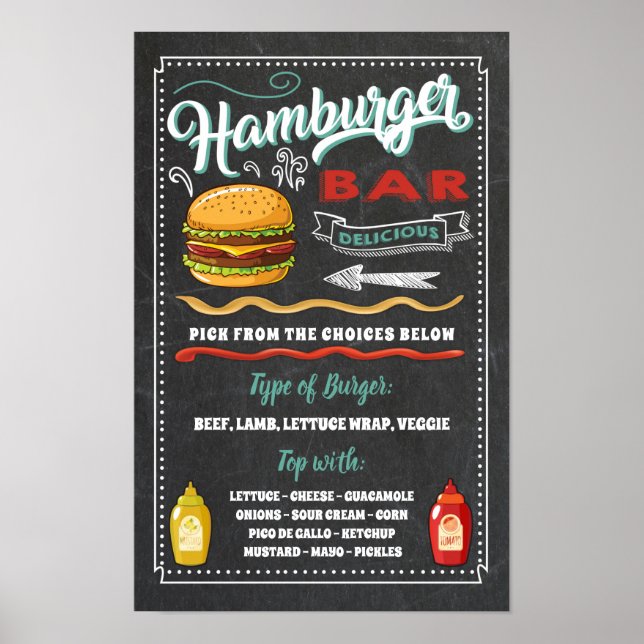Hamburger-Bar-Speisekarte-Party-Schild Poster (Vorne)
