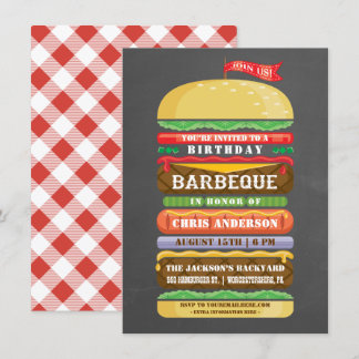 Hamburger Birthday GRILLEN Chalkboard Einladung