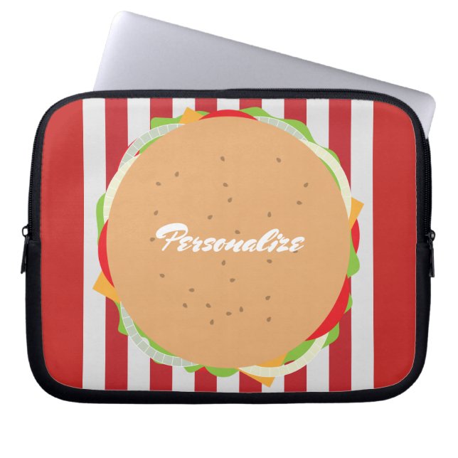 Hamburger Cheeseburger niedliches Café rot gestrei Laptopschutzhülle (Vorderseite)