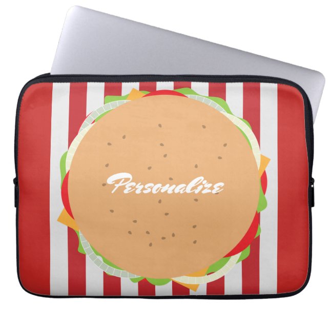 Hamburger Cheeseburger niedliches Café rot gestrei Laptopschutzhülle (Vorderseite)
