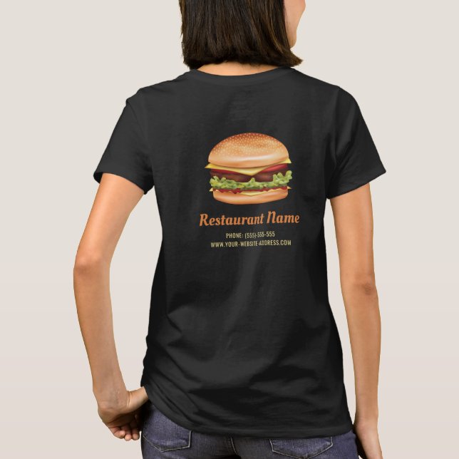 Hamburger Fast Food Diner Firmenlogo und Info T-Shirt (Rückseite)