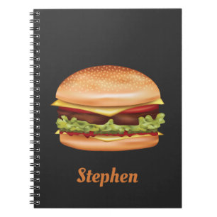 Hamburger-Fast-Food-Illustration mit individuellem Notizblock