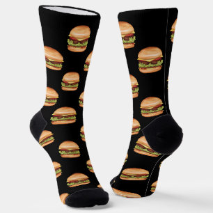Hamburger Fast Food Muster auf schwarzem Hintergru Socken
