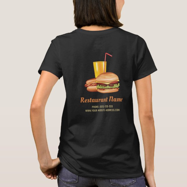 Hamburger Fast Food Restaurant mit individuellem L T-Shirt (Rückseite)