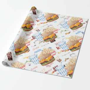 Hamburger Fries Fast Food GRILLEN Diner Geschenkpapier