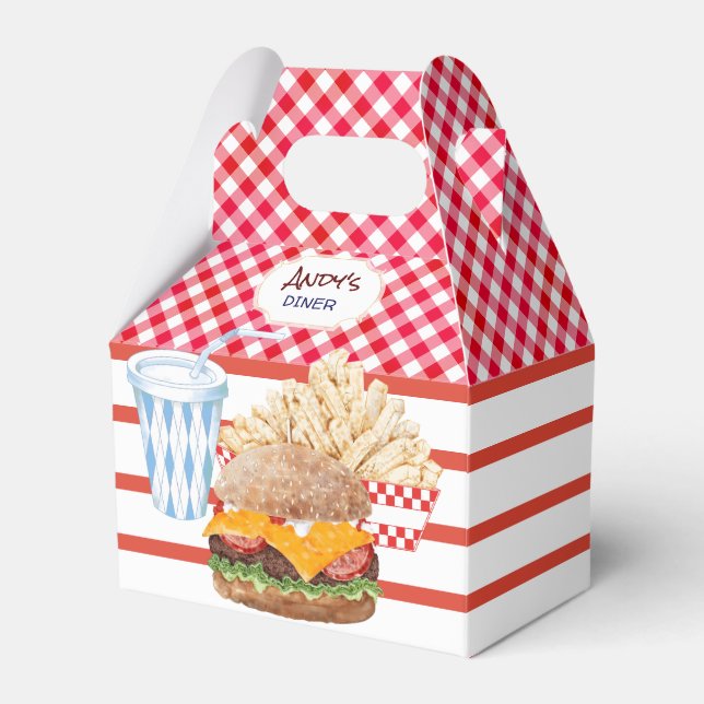 Hamburger Fries Fast Food GRILLEN Gingham Diner Geschenkschachtel (Vorderseite)