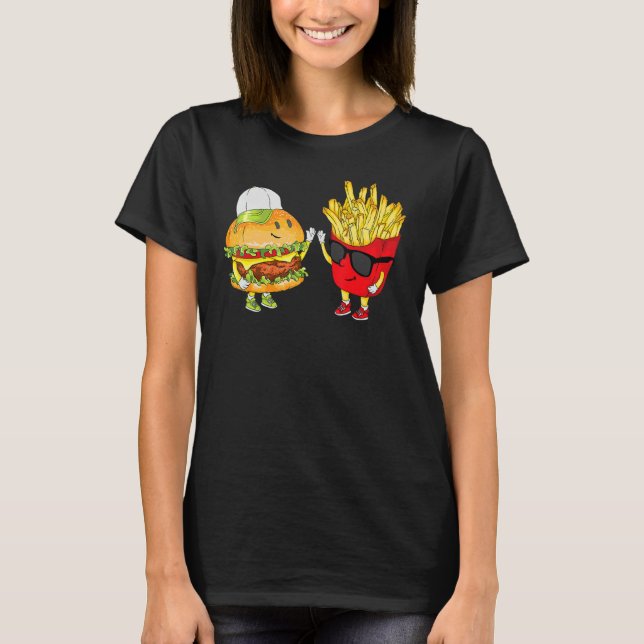 Hamburger Fries High Five Cool Fun Combo Snacks Fu T-Shirt (Vorderseite)
