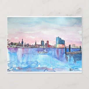 Hamburger Hafen Skyline und Elbe Philharmonic Hall Postkarte