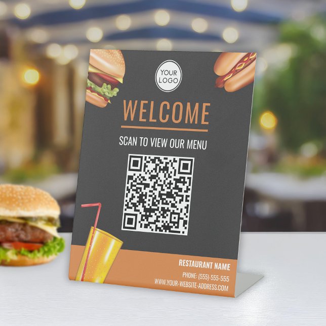 Hamburger Hot Dog Food Scan nach Menü QR Code Sockelschild (Von Creator hochgeladen)