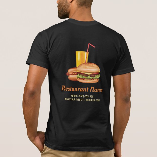 Hamburger Hot Dog Restaurant mit eigenem Logo und  T-Shirt (Rückseite)