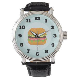Hamburger Illustration mit Tomate und Salat Armbanduhr