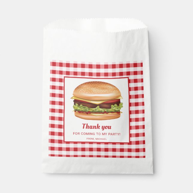 Hamburger on Red Gingham Birthday Vielen Dank Geschenktütchen (Vorderseite)