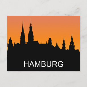 Hamburger Silhouette, Sommeruntergang, Illustratio Postkarte