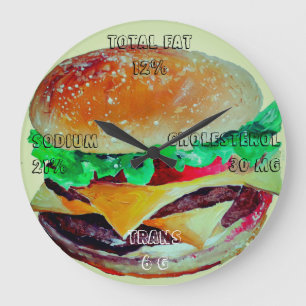 Hamburger-Uhr, Pop-Kunst von Artlarissa Große Wanduhr