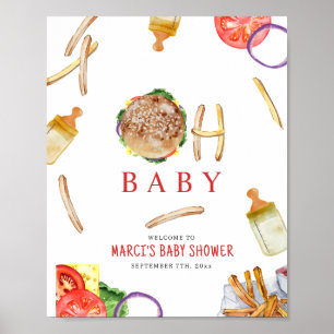 Hamburger und Flaschen Oh Baby Dusche Willkommen Poster