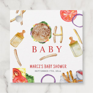 Hamburger und Flaschen Oh Babydusche Geschenkanhänger