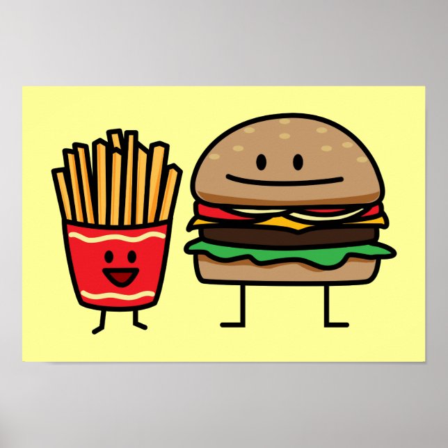 Hamburger und Fries Fastfood-Knospen gebraten scha Poster (Vorne)
