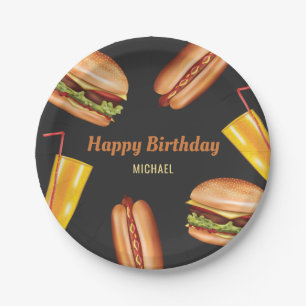 Hamburger und Hot Dog Fast Food Alles Gute zum Geb Pappteller