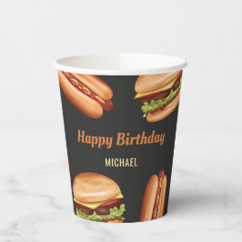 Hamburger und Hot Dog Fast Foods Happy Birthday Pappbecher