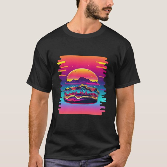 Hamburgers Synthwave 80s Retrowave Aesthetic T-Shirt (Vorderseite)
