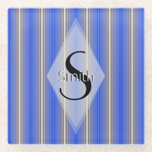 HAMbWG - Art Deco Blue Stripe mit Monogramm Glasuntersetzer