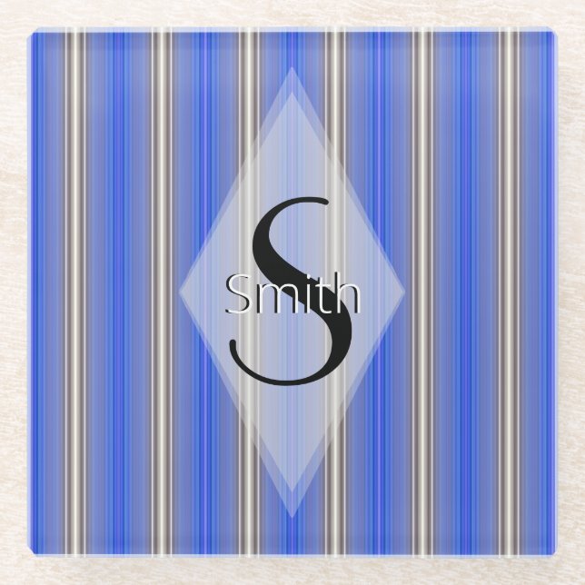 HAMbWG - Art Deco Blue Stripe mit Monogramm Glasuntersetzer (Vorderseite)