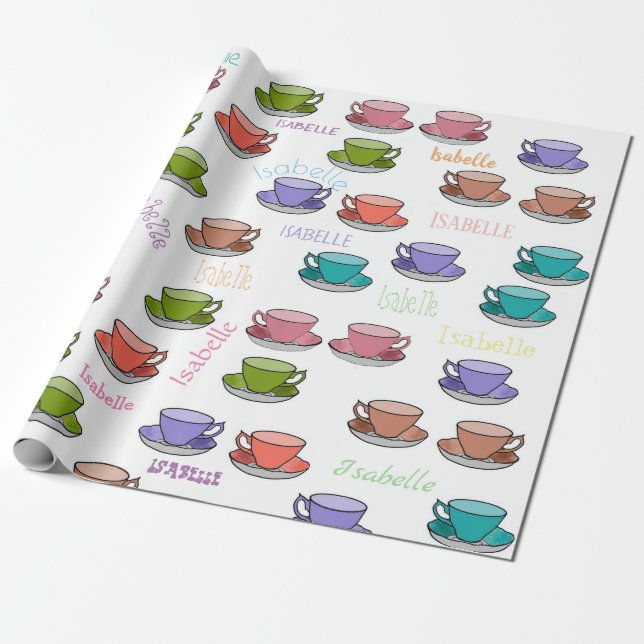 HAMbWG Pastel Tea Cups Personalizable Geschenkpapier (Ungerollt)