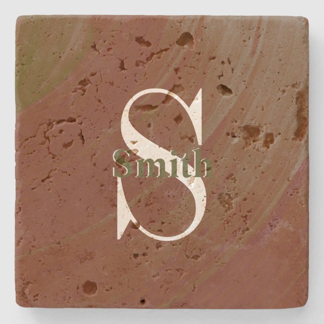 HAMbyWG Distressed Travertin Monogramm Steinuntersetzer (Vorderseite)