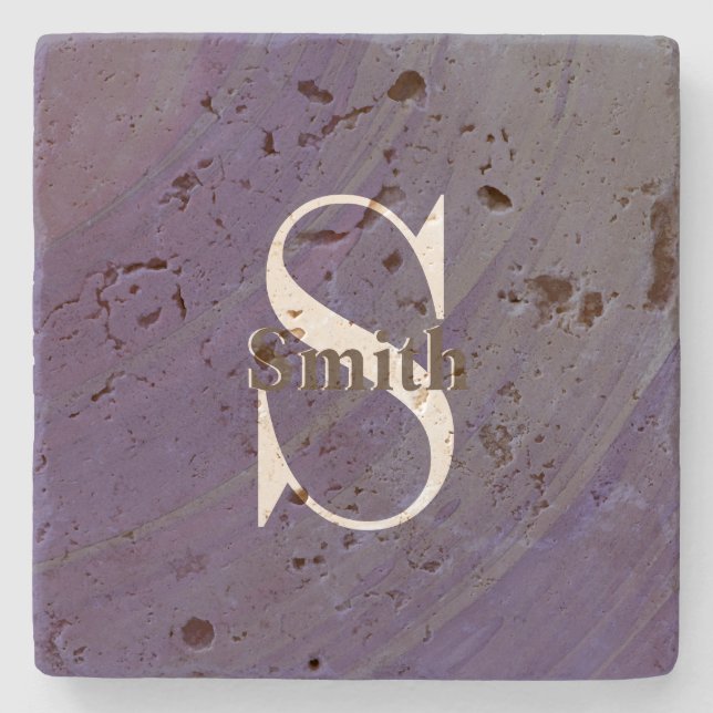 HAMbyWG Distressed Travertin Monogramm Steinuntersetzer (Vorderseite)