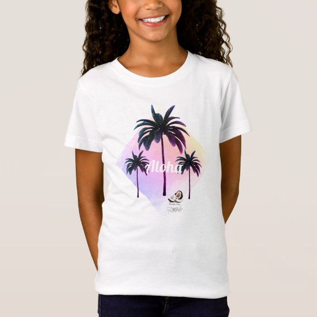 HAMbyWG Girl's Hawaiin Theme Palmen T-Shirt (Vorderseite)