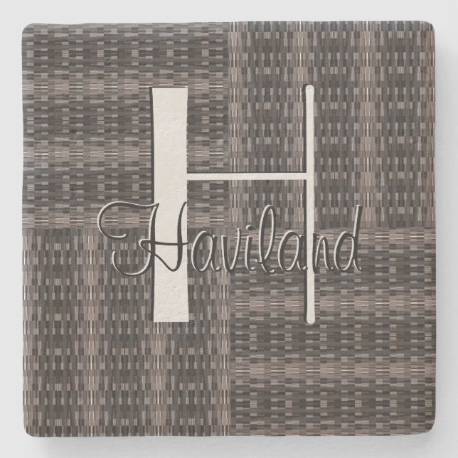 HAMbyWG Gray Woven Design - Monogramm Steinuntersetzer (Vorderseite)
