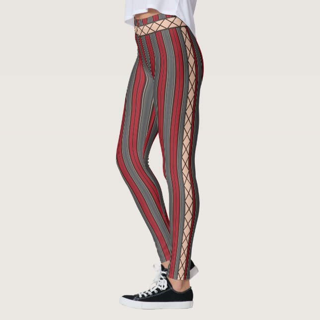 HAMbyWG - Leggings - Rote und graue Streifen (Links)