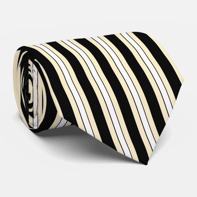 HAMbyWG - Neck Tie Black/Beige/White Stripe Krawatte (Gerollt)