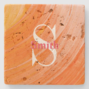 HAMbyWG Orange Swirl Travertine Monogram Steinuntersetzer