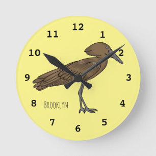 Hamerkop bird cartoon illustration runde wanduhr