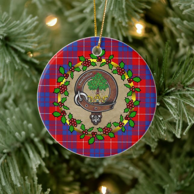 Hamilton Clan Abzeichen & Tartan Personalisiert Xm Keramik Ornament (Baum)