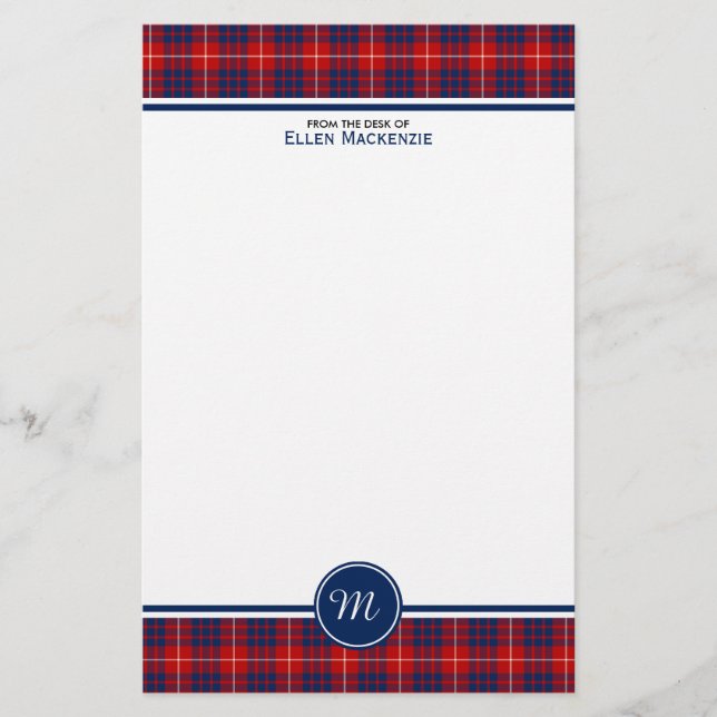 Hamilton Clan Red und Blue Tartan Monogram Briefpapier (Vorderseite)