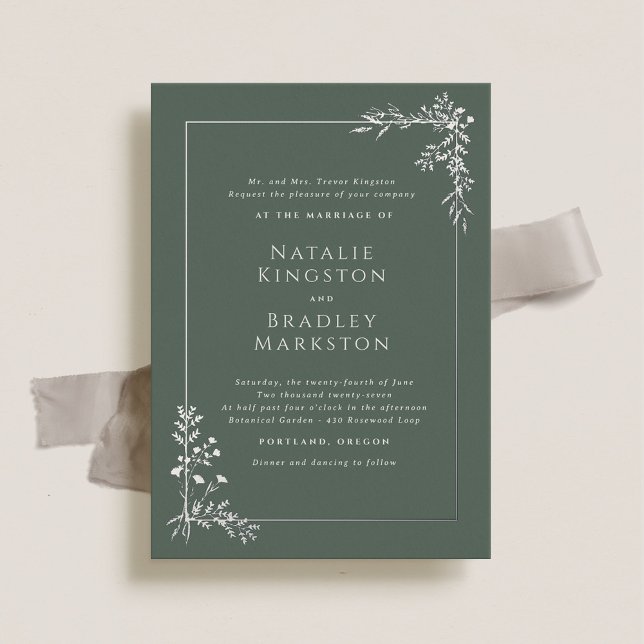 Hamilton Elegant Sage Silver Foil Grüne Hochzeit Folieneinladung (Von Creator hochgeladen)