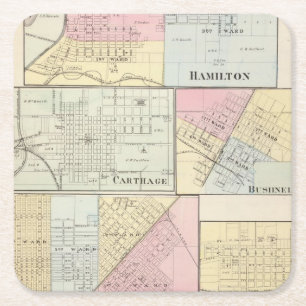 Hamilton, Karthago, Bushnell, Lincoln und LaHarpe Rechteckiger Pappuntersetzer