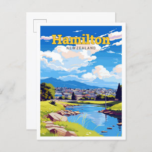 Hamilton New Zealand Travel Vintag Illustration Postkarte