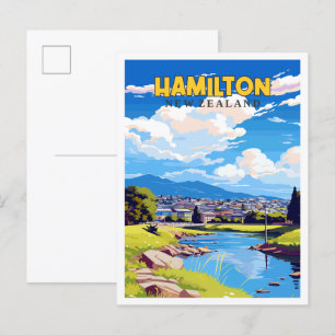 Hamilton New Zealand Vintage-Reise-Abbildung Postkarte