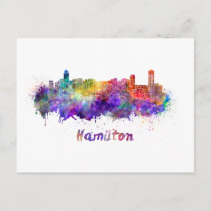 Hamilton-Skyline in Aquarellfarbe Postkarte