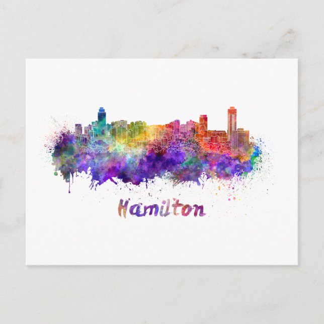 Hamilton-Skyline in Aquarellfarbe Postkarte (Vorderseite)